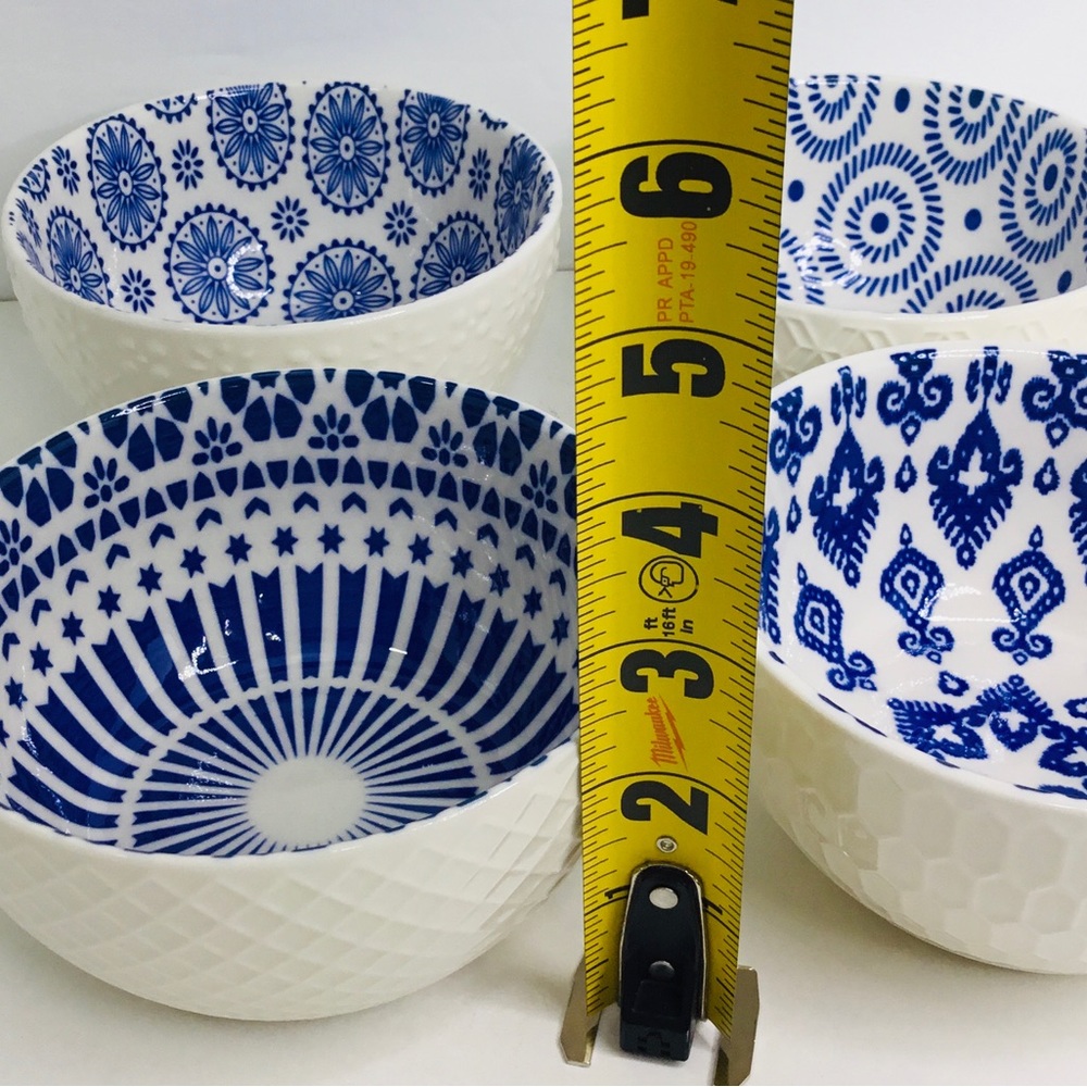4 Signature International Shibori Tie Dye Cereal Bowls Blue White 5” - Picture 8 of 9
